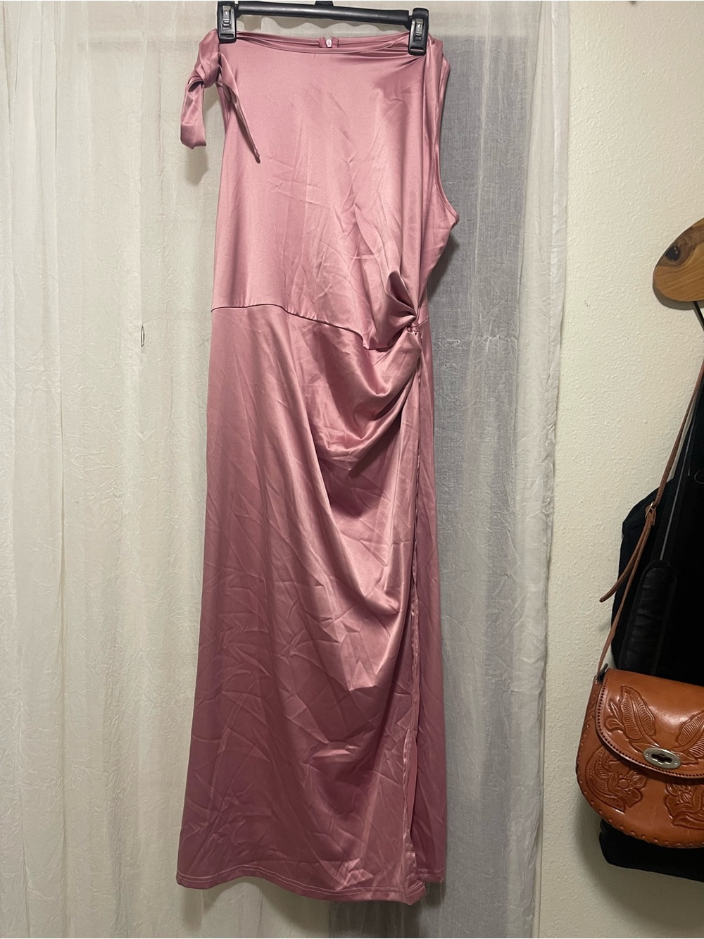 One-Shoulder Rose Pink Satin Evening Gown Chic one-shoulder rose pink satin gown
